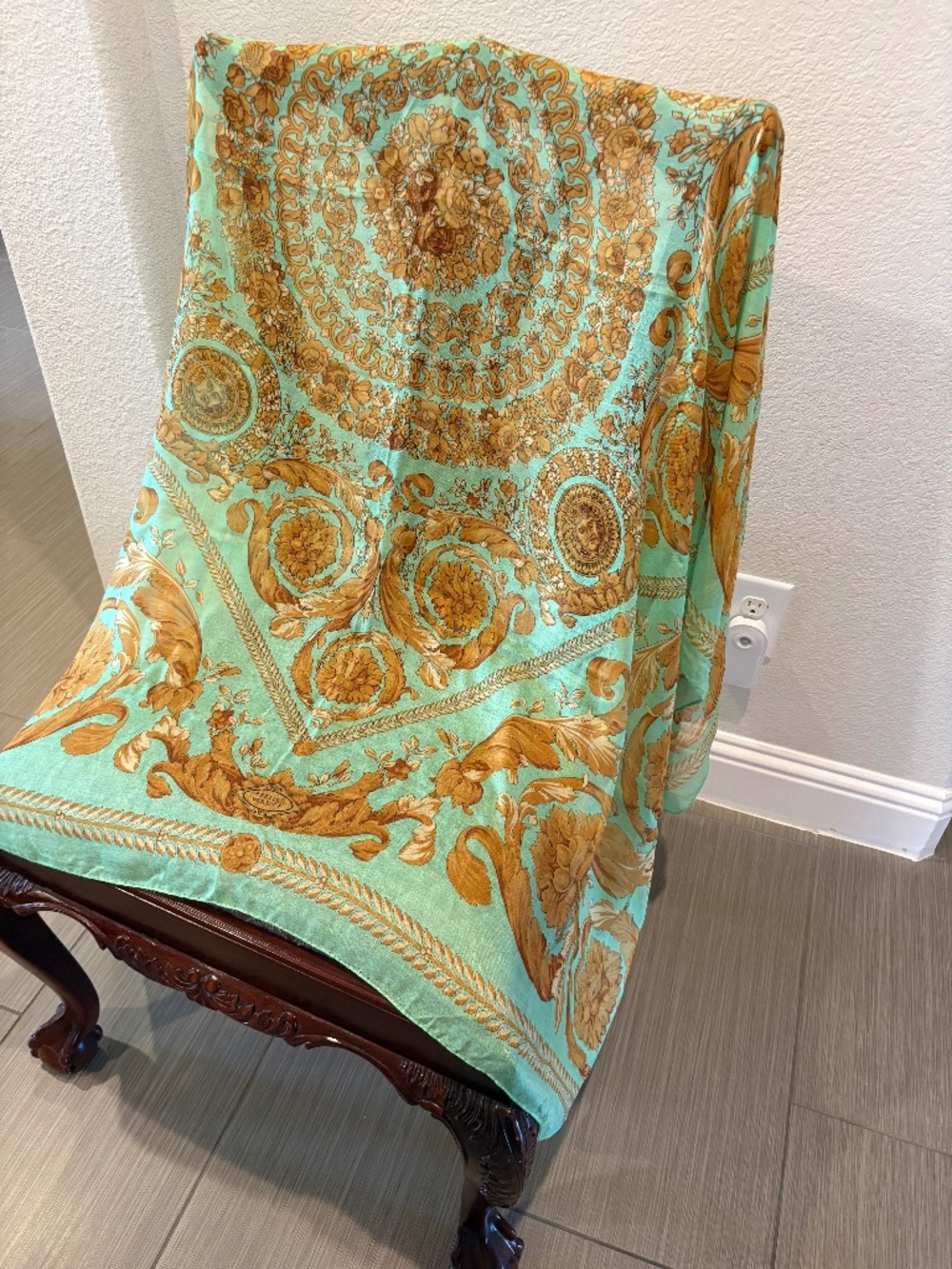 Vintage Atelier Versace Beautiful Chiffon Scarf Medusa Green